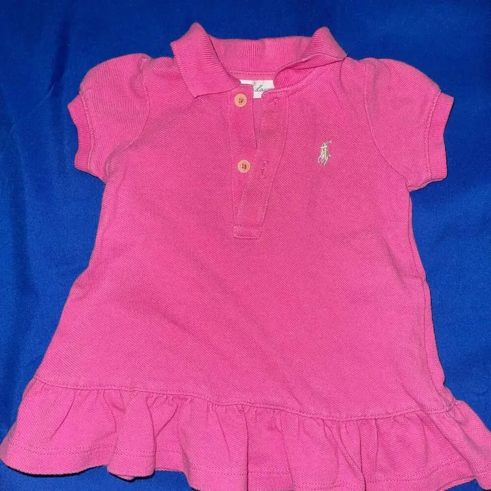 Sz 3-6 Months Ralph Lauren Baby Girls Pink Ruffle-Hem Polo Dress